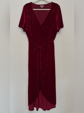 Chelsea28 Burgundy Velvet Wrap High-Low Dress